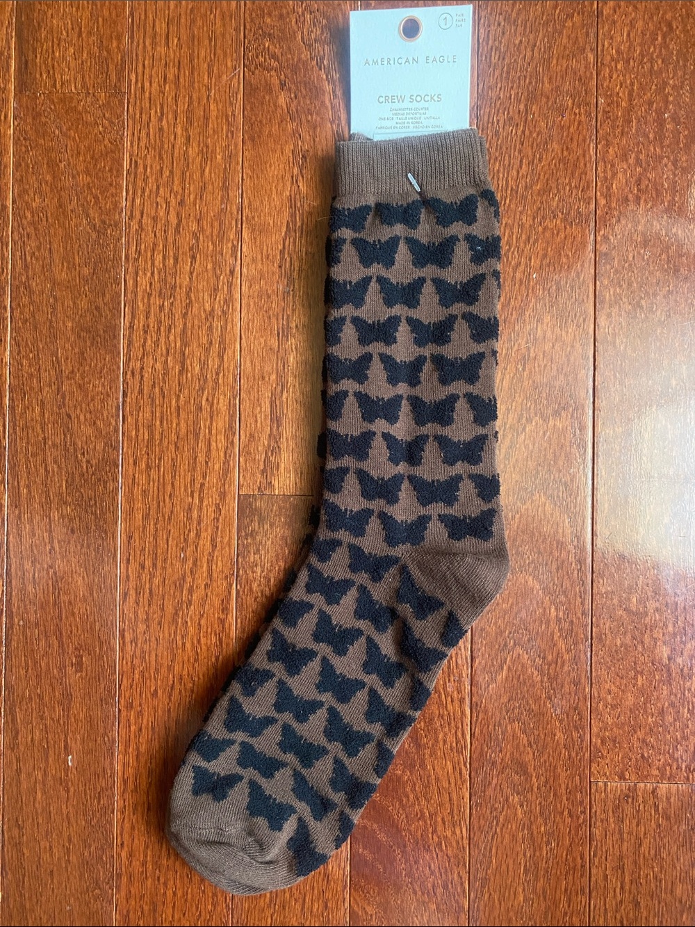 American Eagle Outfitters Brown Socks with Black Butterfly Pattern